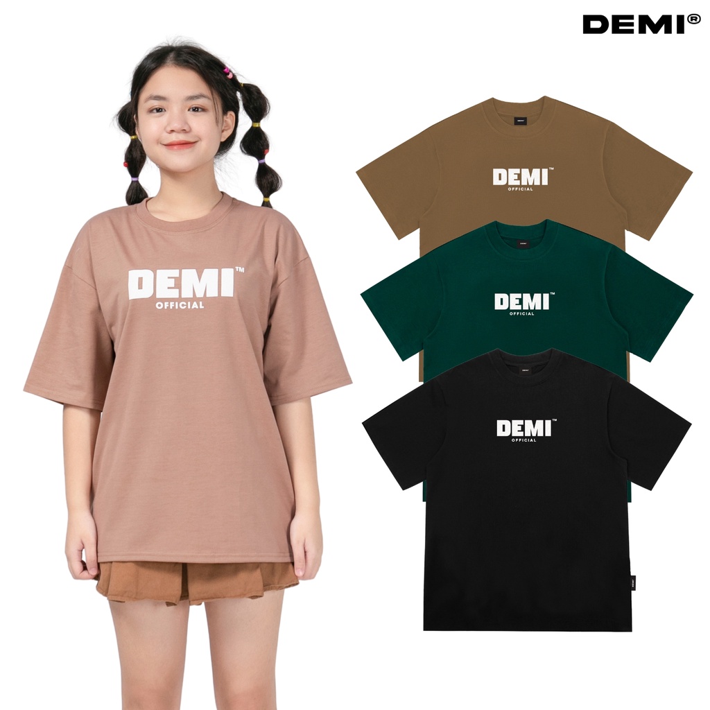 Áo thun local brand chính hãng giá rẻ, áo phông nữ form rộng chất cotton màu ve chai, đen, nâu local brand Demi | DE-T12