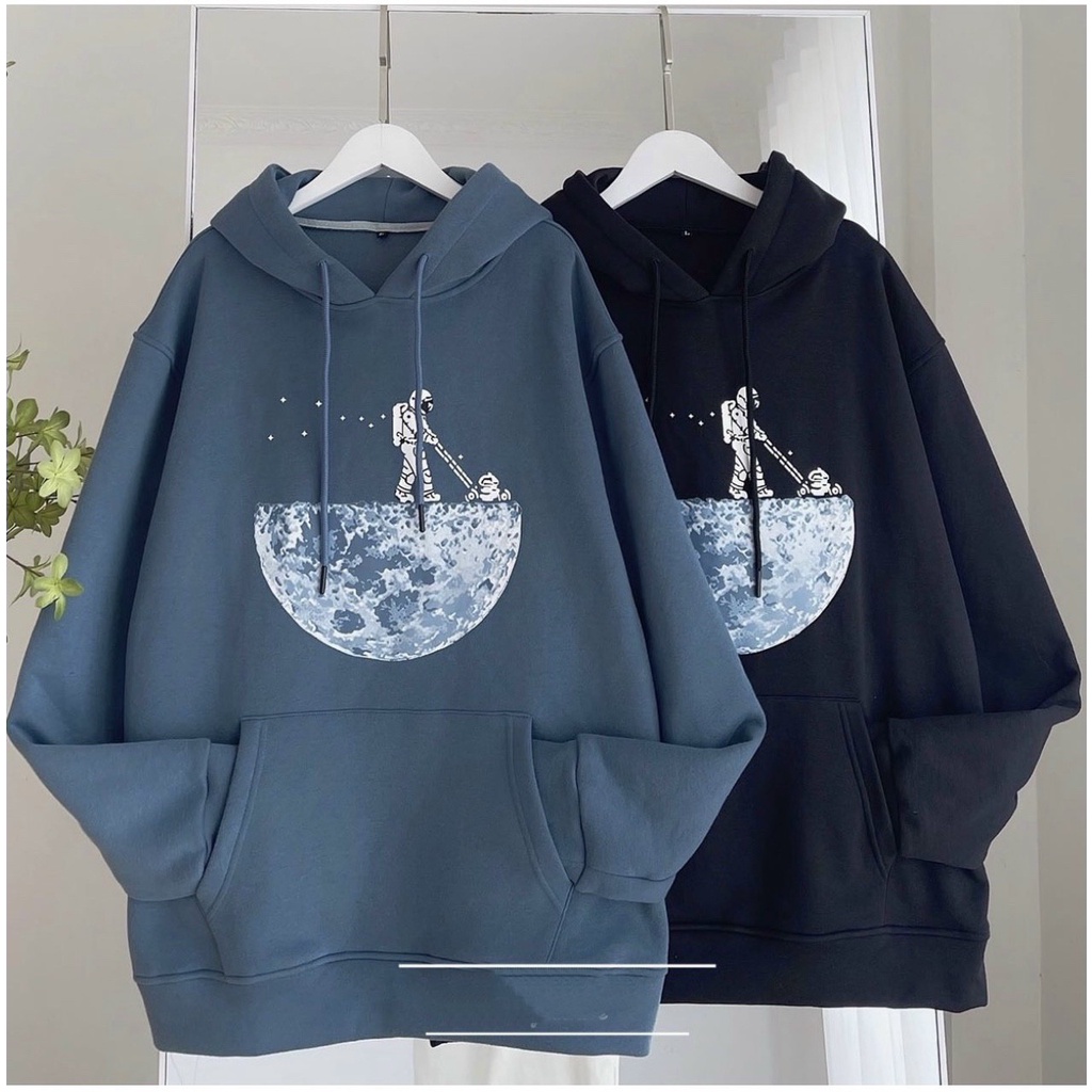 ÁO HOODIE - ÁO KHOÁC NỈ NGOẠI Dây full zip (Ảnh Thật) HOOIDE MỚI in MẶT TRĂNG và PHI HÀNH GIA