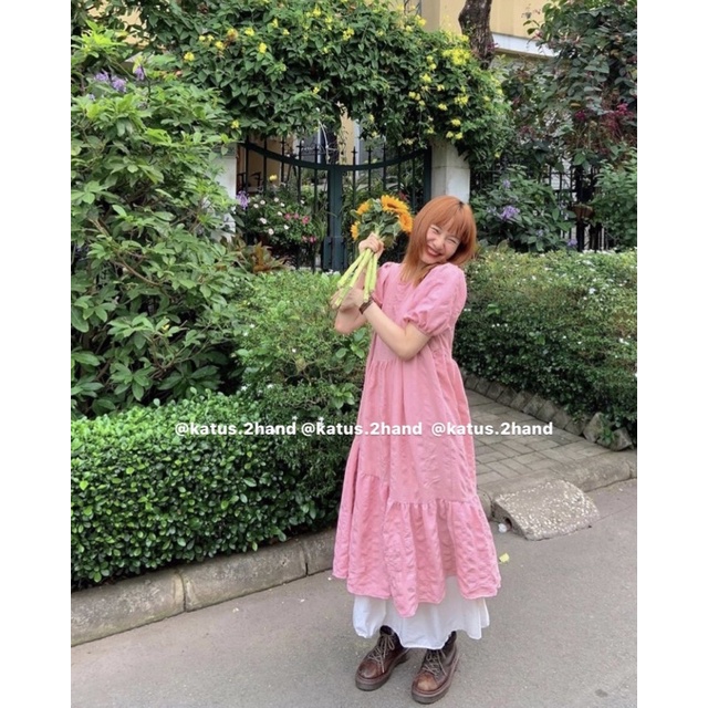 Váy maxi suông dài dáng babydoll màu hồng 2 lớp  ullzang