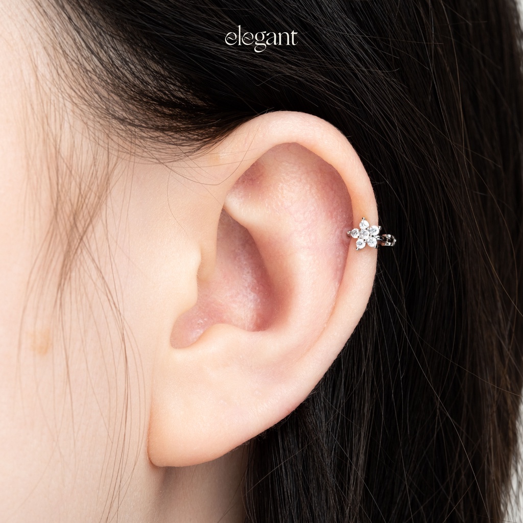 Khuyên tai vòng đá nhỏ 6mm CRYSTAL 1 FLOWER HOOP Elegant
