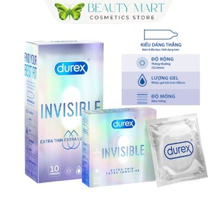 Bao cao su Durex Invisible siêu mỏng size 52mm, hộp 10 bao