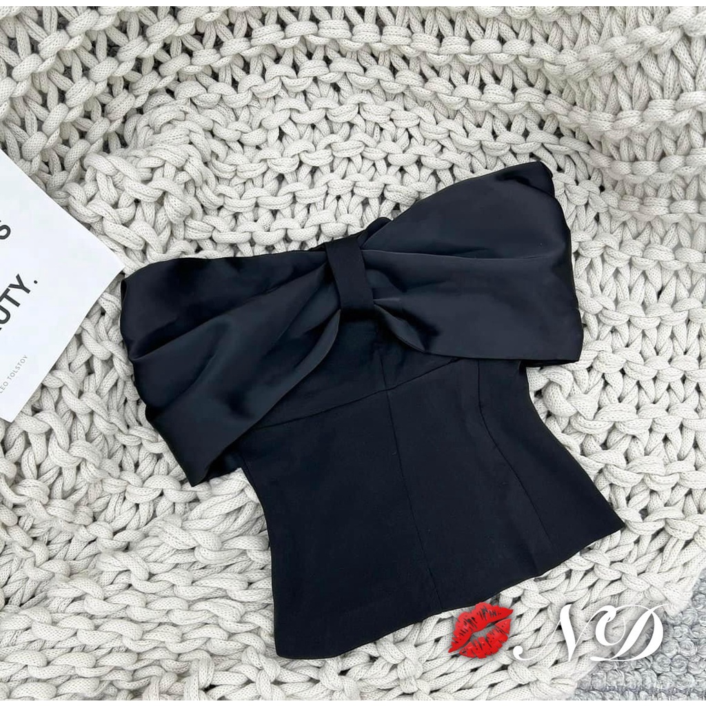 Áo nơ 2 màu đen trắng dễ mix