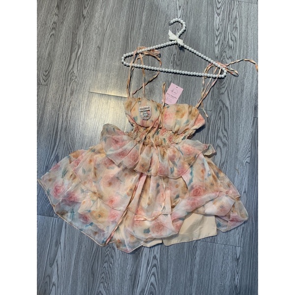 Váy hoa bo chun eo 2 tầng