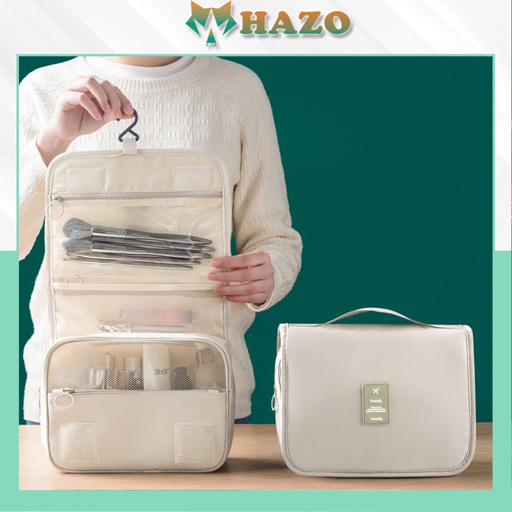 Túi Đựng Mỹ Phẩm Đồ Trang Điểm Nhiều Ngăn Da Pu Có Móc Treo 601 Cao Cấp Chống Thấm Nước - Hazo