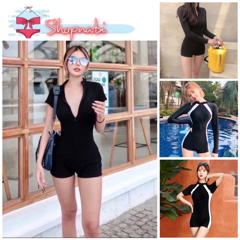 Bikini đi biển 1 mảnh khoá kéo form short tay dài kín đáo- Đồ bơi nữ liền thân tay ngắn QUẦN SHORT- shopnabi