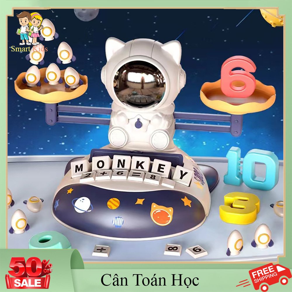 Đồ chơi trẻ em cân toán học mèo không gian, đồ chơi giáo dục cho bé làm quen với các con số toán học và các từ vựng.