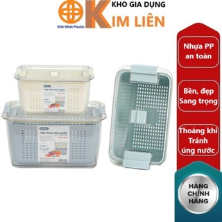 Bộ hộp rổ trong HOKORI 6588+89 2 lớp tách nước nhựa VIỆT NHẬT cao cấp - Đựng thực phẩm, thịt, cá, rau củ quả tủ lạnh