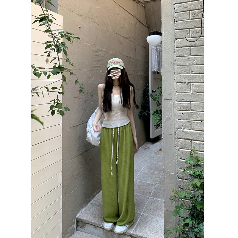 Quần Dài Dệt Kim Ống Rộng Phối Dây Rút Phong Cách Hàn Quốc Thời Trang Cho Nữ