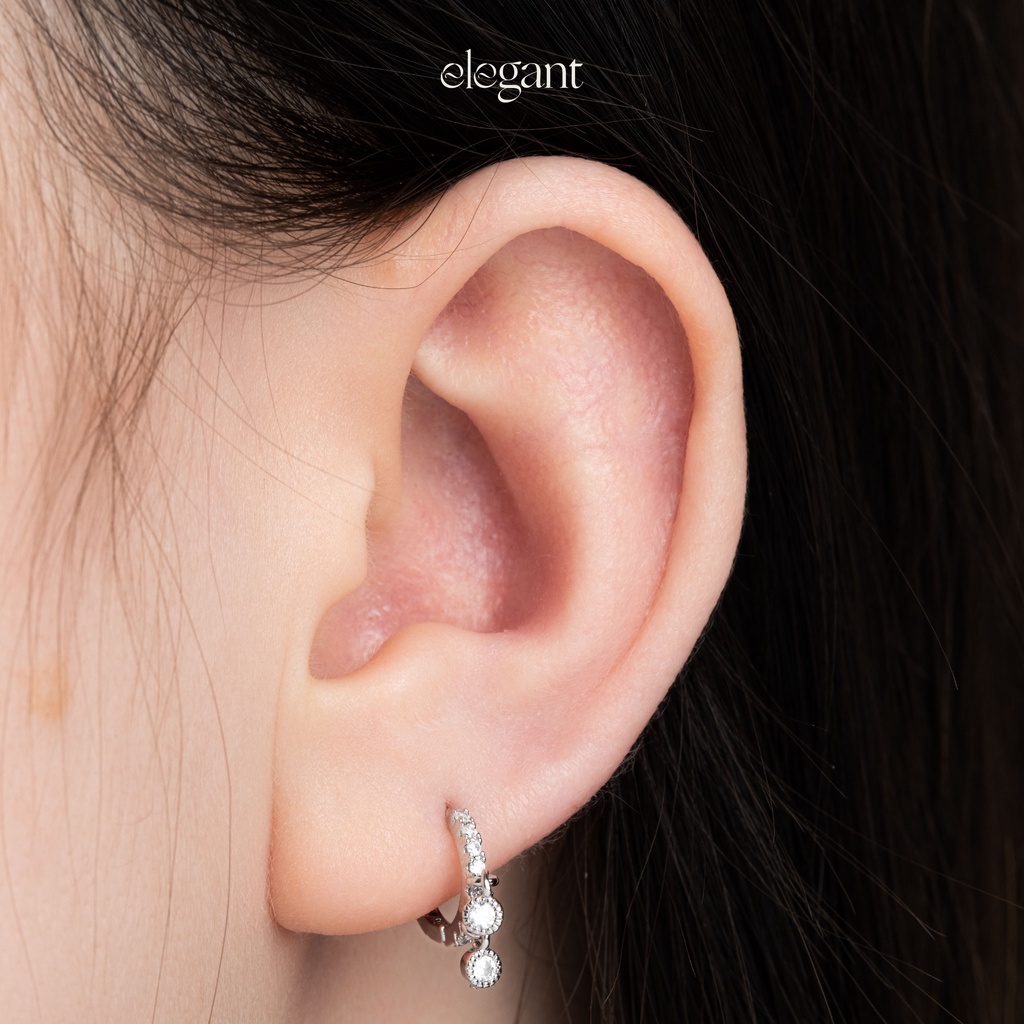 Khuyên tai vòng đá thả 10mm 2 GEM DROP HOOP Elegant