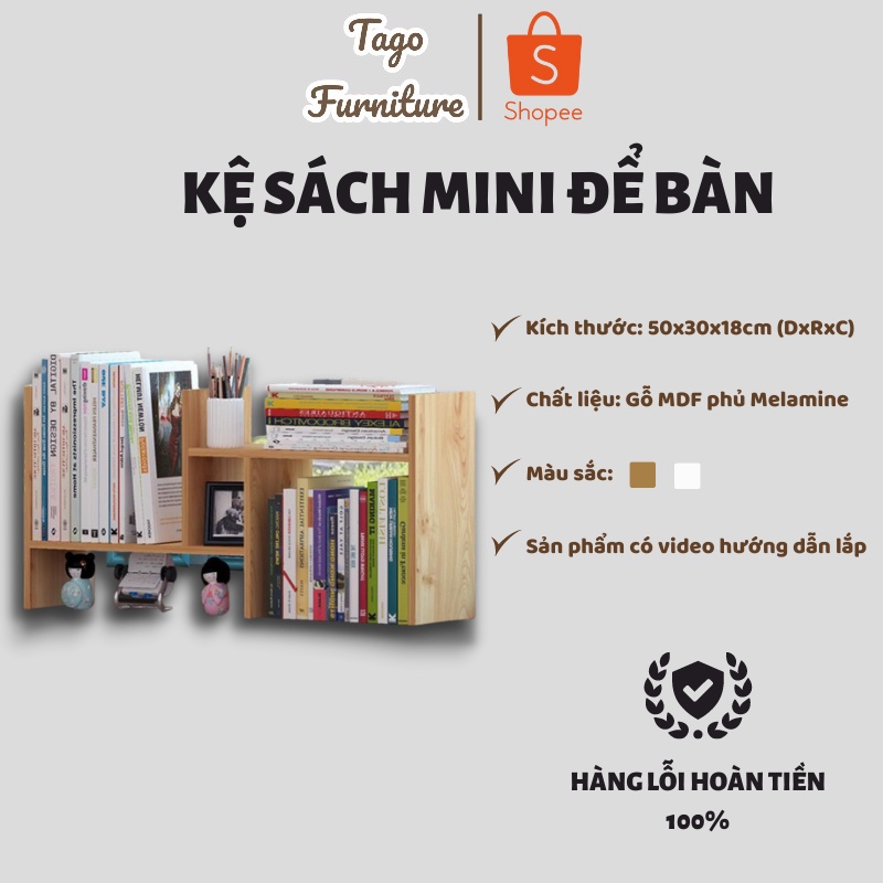 Kệ sách Mini để bàn, kệ gỗ đa năng 2 tầng gỗ MDF phủ Melamin decor góc học