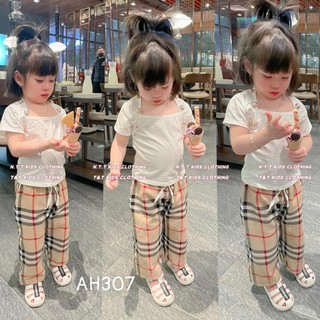 bộ áo cúc quần kẻ trẻ em