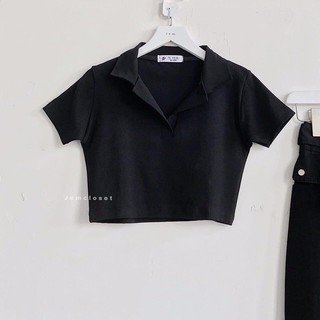 Áo croptop trơn cổ bẻ HELINA