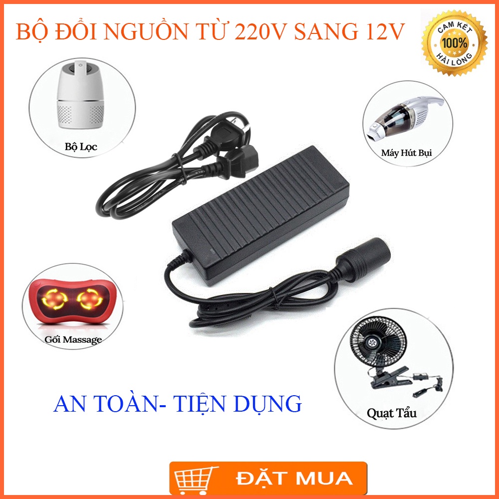 Bộ Chuyển Nguồn Điện Từ 220V Sang 12V, Chuyển Đổi Nguồn Điện Máy Hút Bụi Ô Tô, Quạt Mini, An Toàn, Tiện Dụng