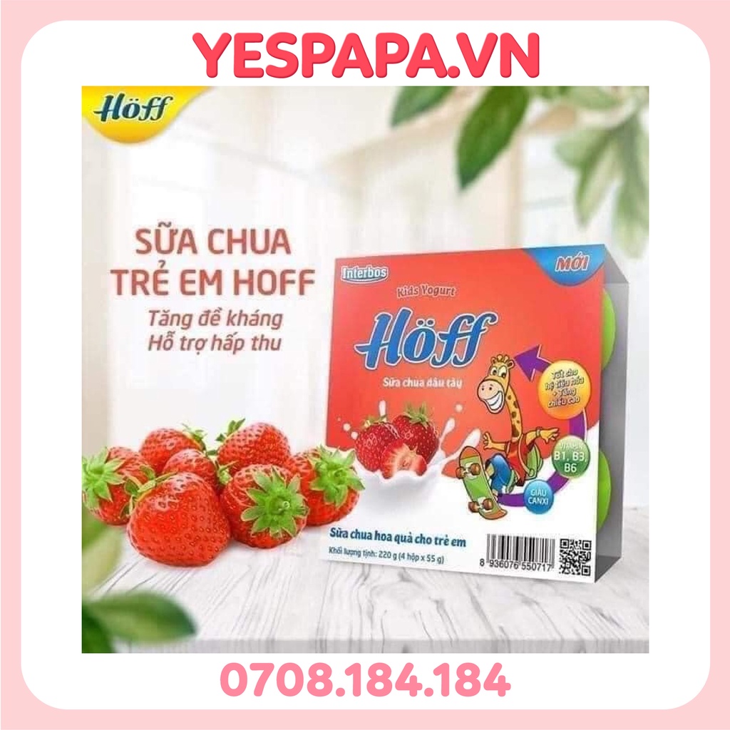 Sữa chua hoa quả, váng sữa Hoff đủ vị cho bé 4 hộp x 55g [Lốc]