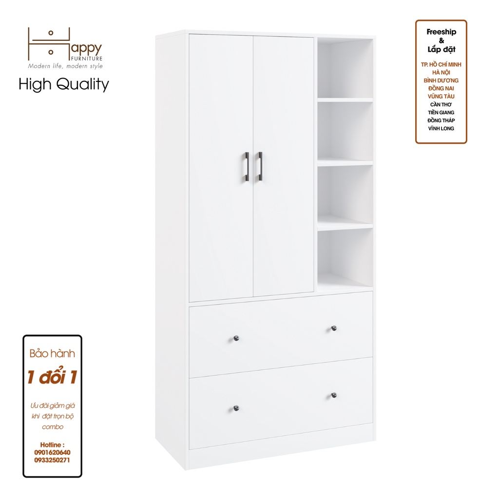 HAPPY FURNITURE , Tủ quần áo đa năng kết hợp kệ - SALY , TCM_008 , 90cm x 40cm x 180cm