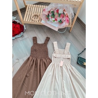 Đầm nữ dài 2 dây mảng nhúm hở lưng dáng xòe xếp li siểu tiểu thư xinh xắn phong cách hàn quốc