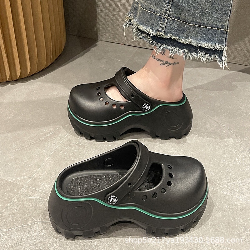 Giày lỗ cao gót đế dày 7CM thời trang thoáng khí đi ra ngoài mùa hè cho nữ