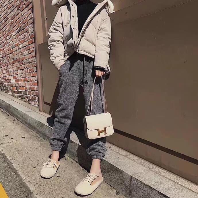 Túi nữ khóa chữ Hơ mét sáng bóng 2 ngăn tiện lợi