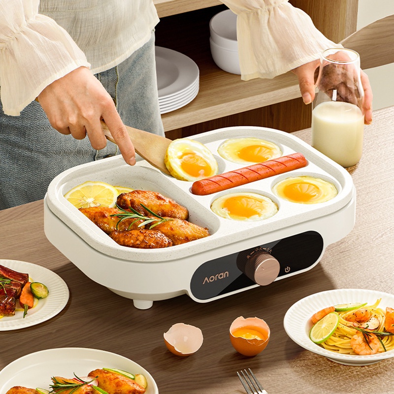 Máy nướng đa năng Bếp nướng chế biến bữa sáng 900W Chảo điện rán đồ rán trứng Máy nướng chống dính công tắc một phím dễ dàng để làm sạch