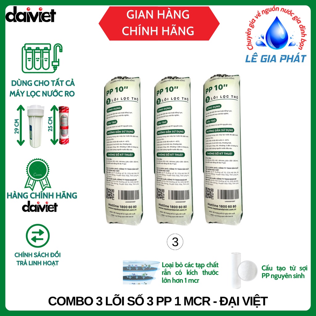 Lõi Lọc Nước RO Số 3 - Combo 3 Lõi PP 10" 1 Micro - Đại Việt