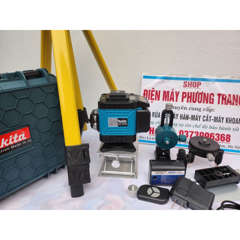 Máy Cân Mực máy bắn cốt Laser 12 tia xanh điều khiển từ xa 2 pin + 1 chân 1.2m