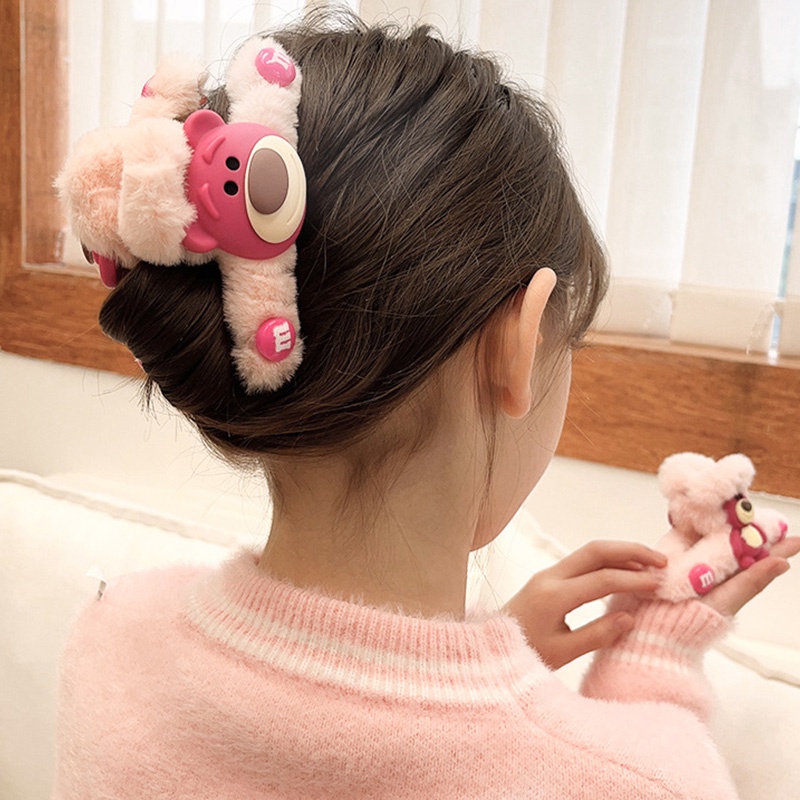 🍓Raspberry🍓 Kẹp Tóc Hình Gấu Dâu Tây Bằng Lông Nhung Thời Trang Thu