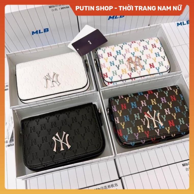 Túi xách đeo chéo MLB NY da cao cấp logo kim loại, Túi sách đeo vai in dập chữ kèm ví nhỏ full box thời trang Putin shop