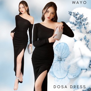 [Dosa Dress] Đầm WAYO tay dài lệch vai xẻ tà cao cấp dự tiệc sang trọng