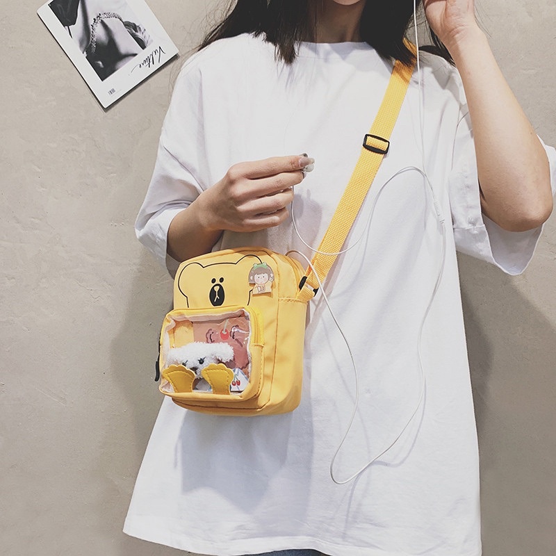 TÚI CHÉO VẢI PHỐI MICA HÌNH GẤU DỄ THƯƠNG