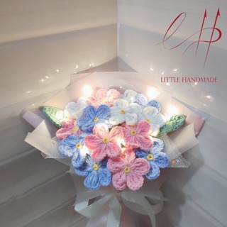   Ảnh thật - Thêm đèn trang trí + túi treo  Bó hoa lưu ly 14 bông bằng len handmade 