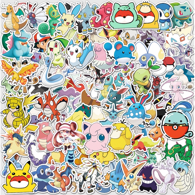 Bộ 100 Miếng Dán Trang Trí Xe Hơi / Nhà Cửa Hình Pokemon Pikachu Vui Nhộn Chống Thấm Nước DIY