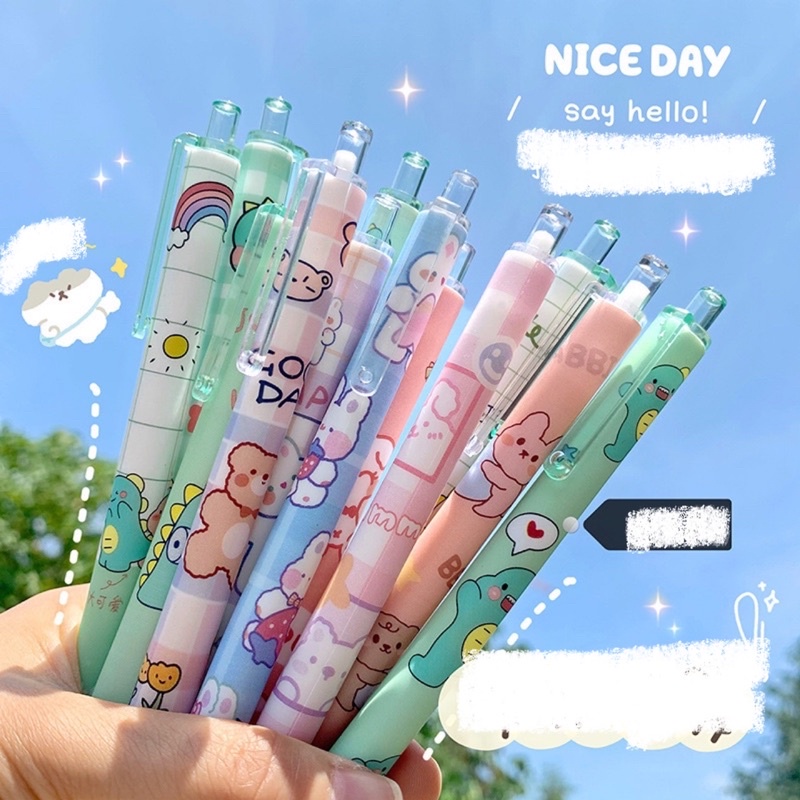 Bút gel mực đen ngòi 0,5mm hoạ tiết hoạt hình dễ thương, Tiệm Ốc Sột