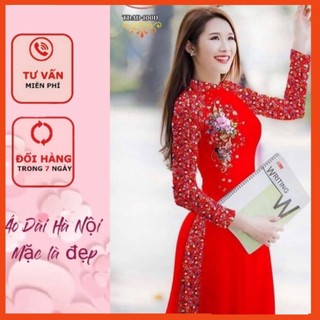 [ảnh thật} đủ màu áo dài in 3d hoa nhí tay pha - áo dài hà nội