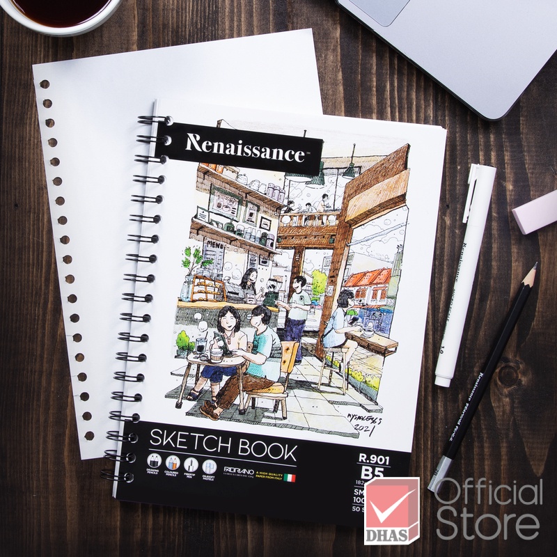 Sổ lò xo 50 giấy vẽ phác thảo Renaissance Sketchbook R-902 100G