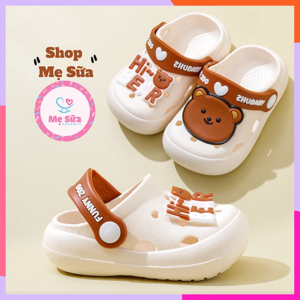Dép cho bé - Dép sục cross ZHUBABY chất liệu nhựa EVA siêu nhẹ cao cấp hình gấu Hi Bear dễ thương cho bé trai bé gái
