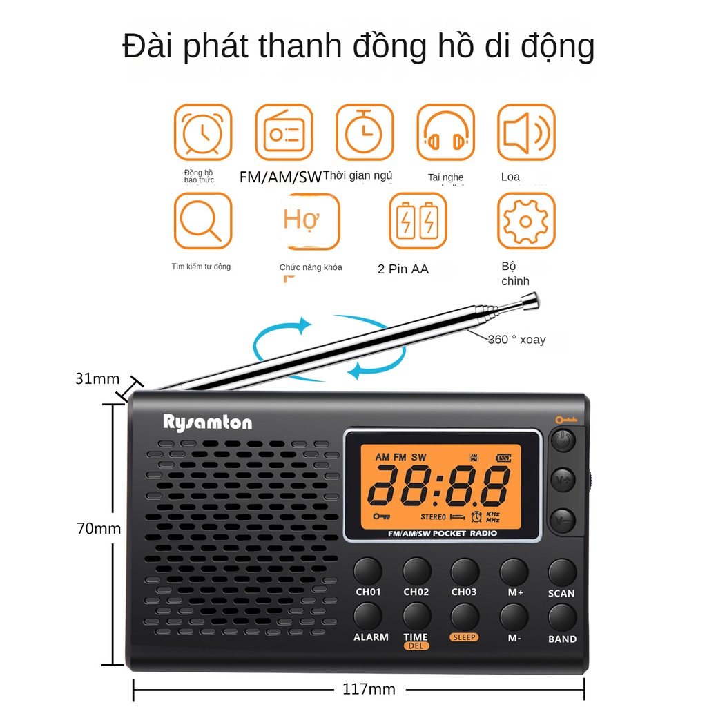 Toàn Bộ Đài FM Điện Tử Cầm Tay Màn Hình Kỹ Thuật Số Phong Cách Cũ FM Bán Dẫn