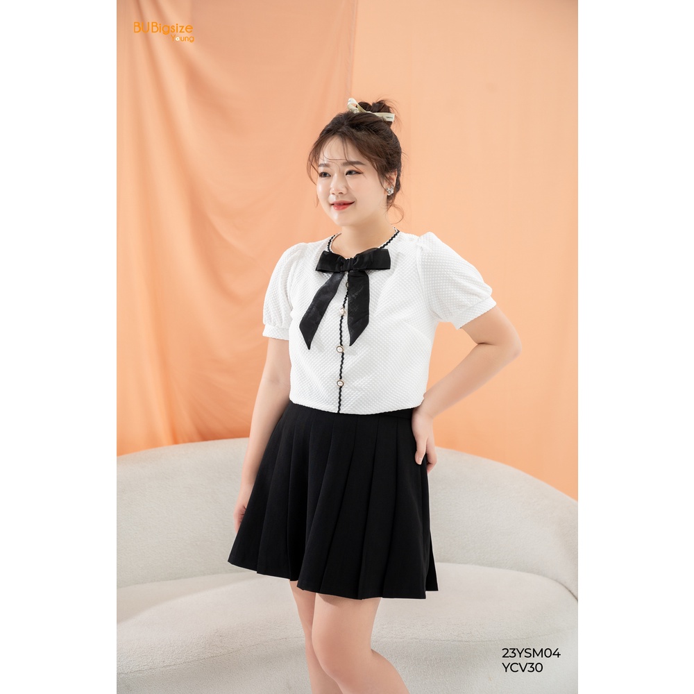 Áo croptop đính nơ phối ren ziczac BIGSIZE (55kg đến 95kg) - 23YSM04 - [BU Bigsize Young]