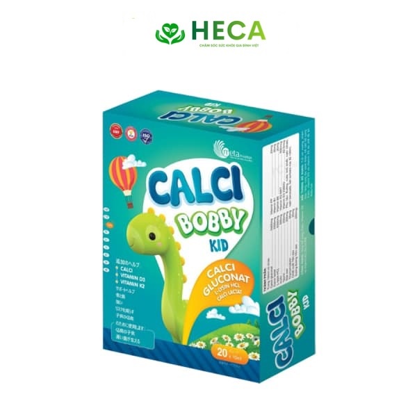 (HECA) Canxi hữu cơ cho bé, CANXI BOBBY KID, bổ sung canxi, D3k2, L lysine giúp xương răng chắc khỏe hộp 20 gói * 10ml