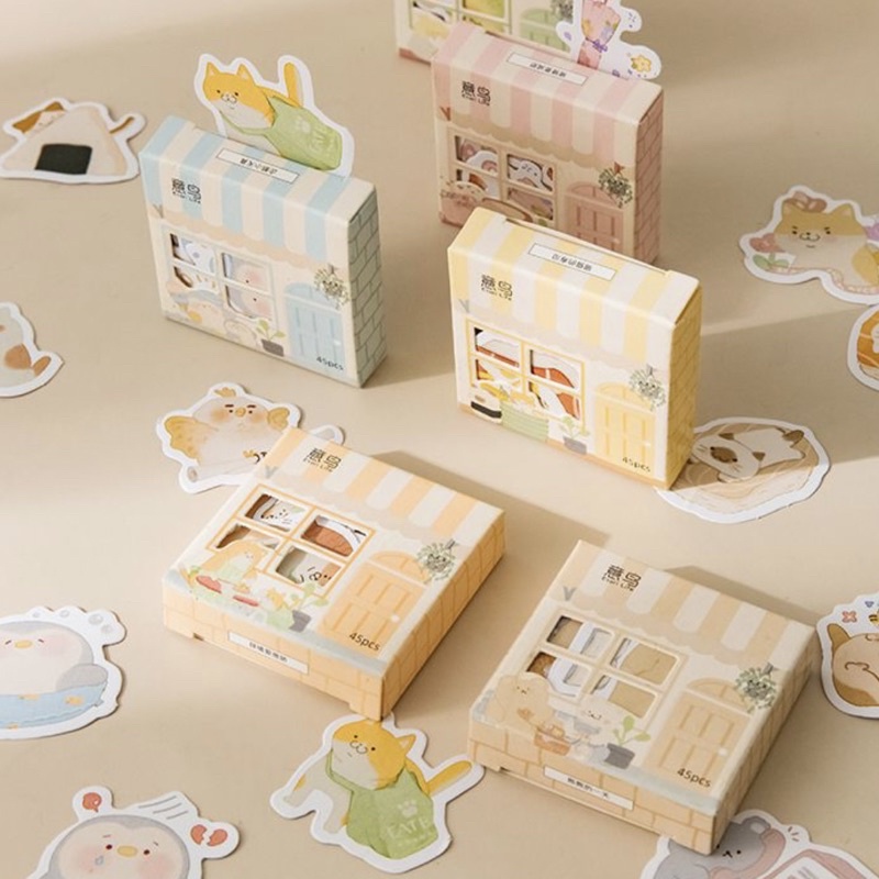 Hộp sticker 45 miếng dán trang trí hoạ tiết kiểu dáng hoạt hình dễ thương hình ngôi nhà