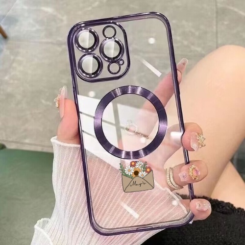 Ốp điện thoại bằng nhựa dẻo trong suốt hỗ trợ sạc không dây viền màu tím đen xanh dương cho điện thoại 12/13/14 Pro Max