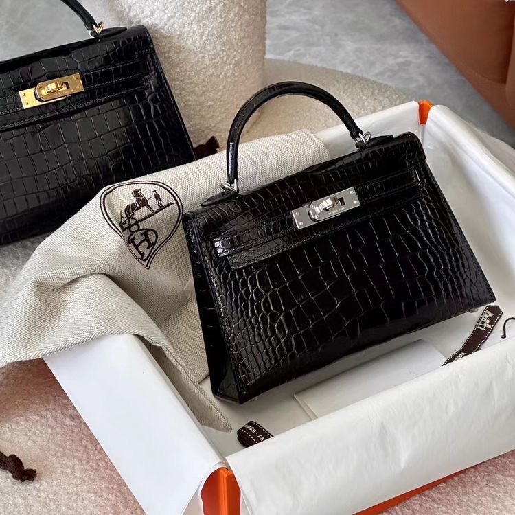 Túi cầm tay đeo chéo HERME KELLY DA THẬT SZ20 KHÓA BẠC