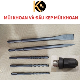 Mũi khoan bê tông 2 cạnh gài 8mm,10mm,12mm và mũi đục betong gài cho máy khoan bê tông, đầu kẹp mũi khoan