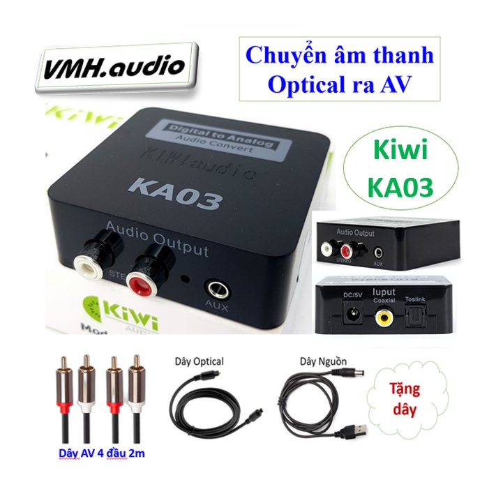 Bộ Chuyển Âm thanh Quang ( optical ) ra AV Kiwi KA03 + dây AV 4 đầu 2m ra Amply | Chính Hãng