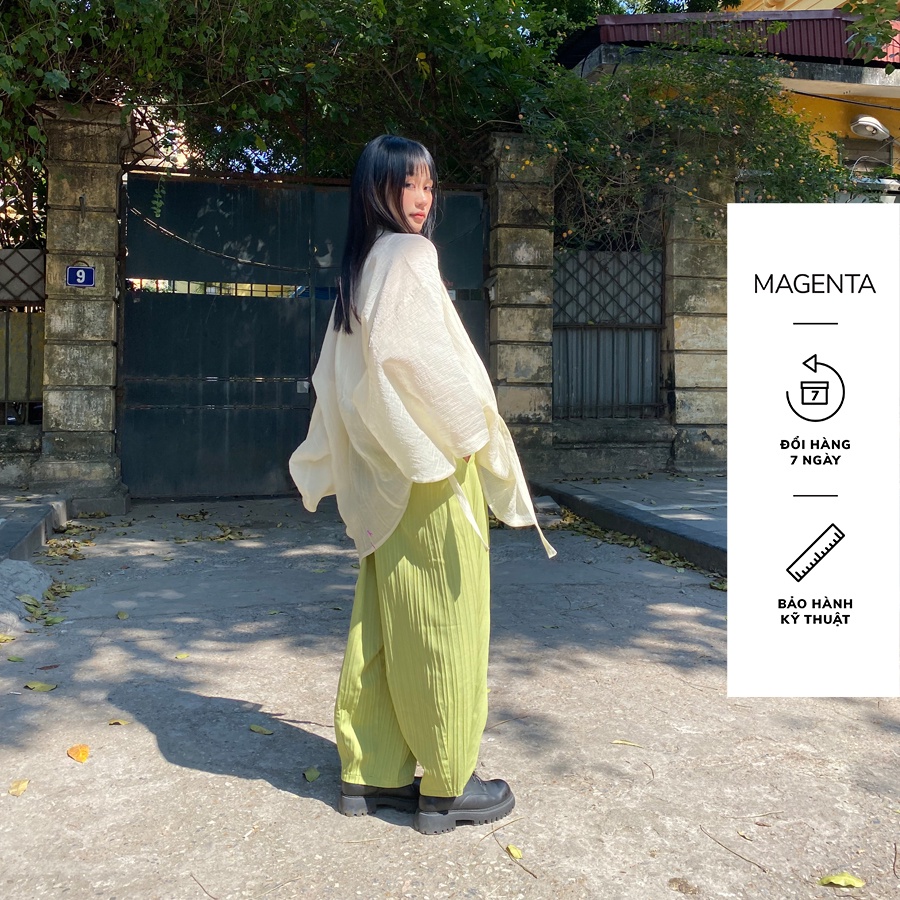 Áo Khoác Haori Magenta Furin, dáng oversize, chất liệu tơ nhăn