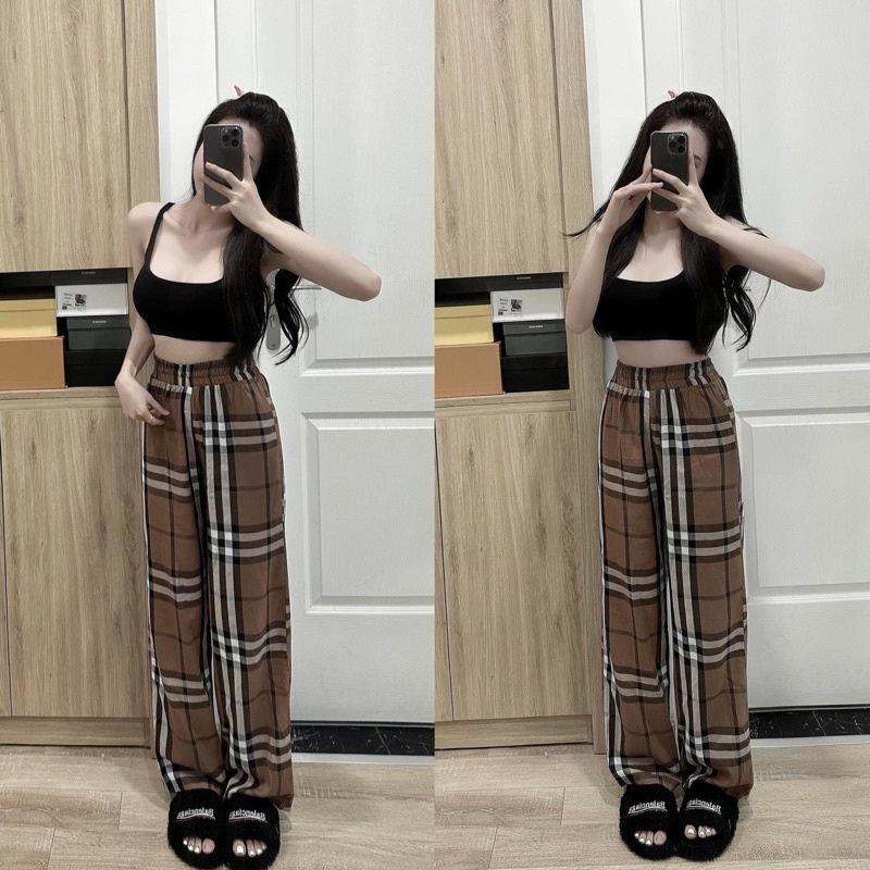 Set bộ áo thun croptop mix quần thô kẻ bbr ( có bán lẻ quần )