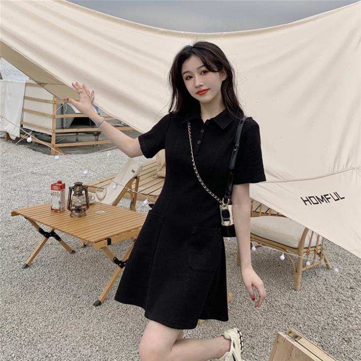HFASHION Đầm Polo Nữ Túi Trước Cộc Tay Triết Eo Cổ Bẻ 3 Màu Q079