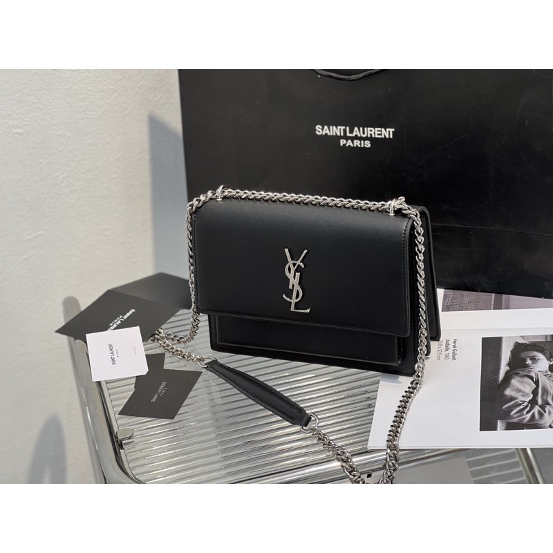 Túi Xách YSL SUNSET FLAP Khoá Bạc Size 22  -  By Willow.luxury