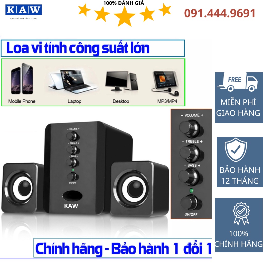 Bộ 3 Loa Máy Tính USB KAW D202 Bass Căng- Âm Thanh Sống Động - Bảo Hành 12 Tháng Toàn Quốc