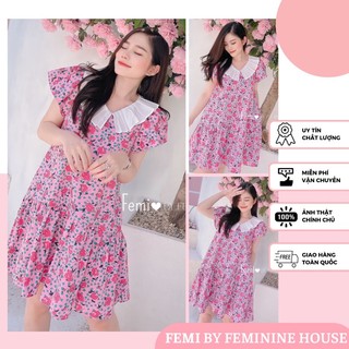 Đầm Suông Cổ Sen, váy hoa, đầm hoa xinh, váy hoa nhí, đầm hoa nhí