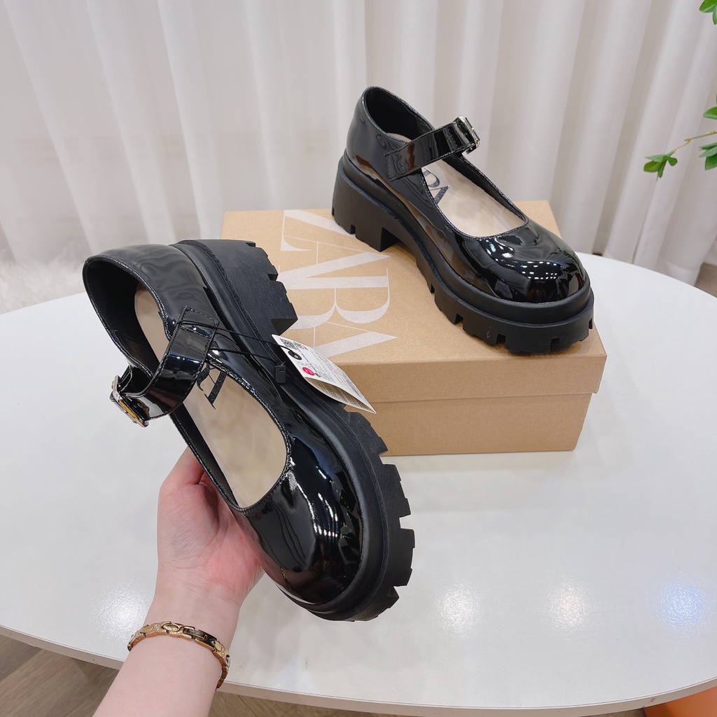 Giầy đế đốc dáng búp bê quai ngang da bóng đế 5cm